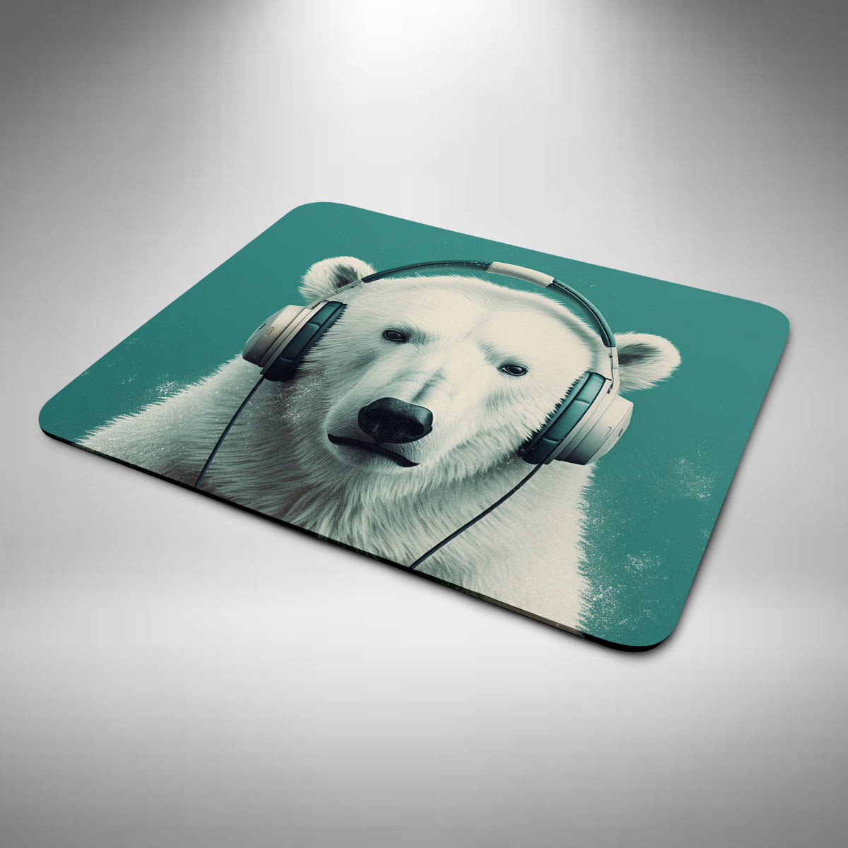 Polar Bear Wearing Headphones Mouse Mat