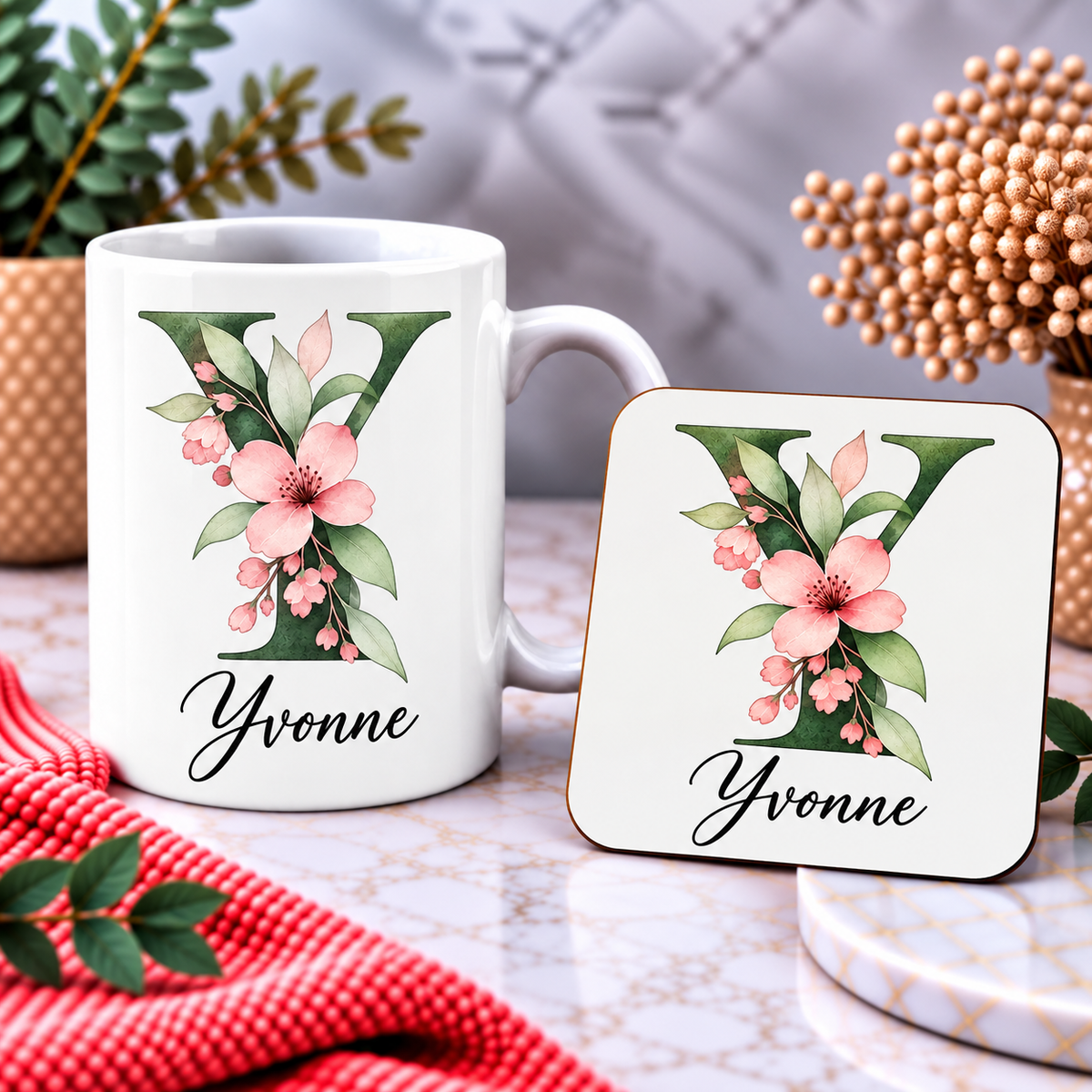 Personalised Initial Mug, Coaster or Gift Set – Any Name