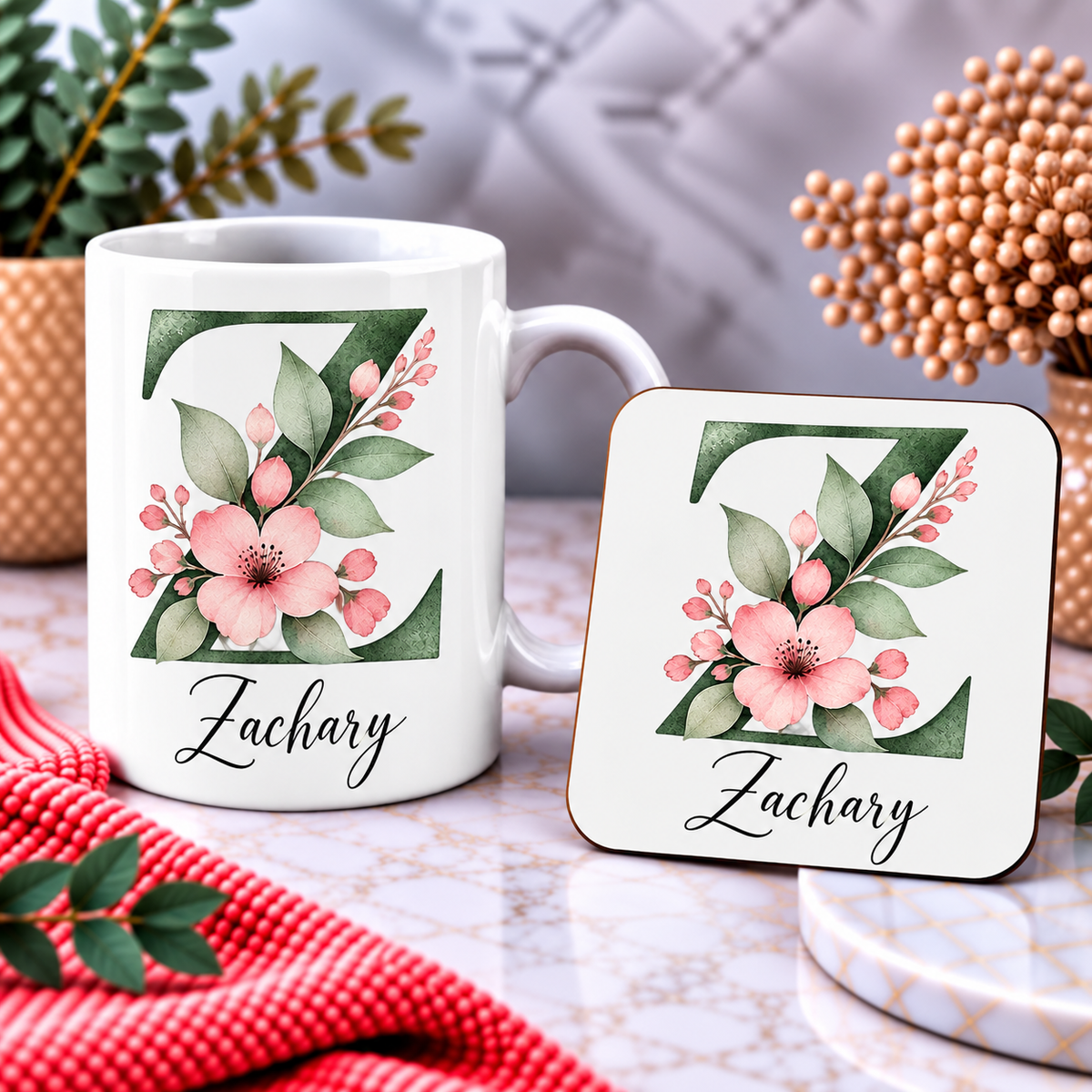 Personalised Initial Mug, Coaster or Gift Set – Any Name