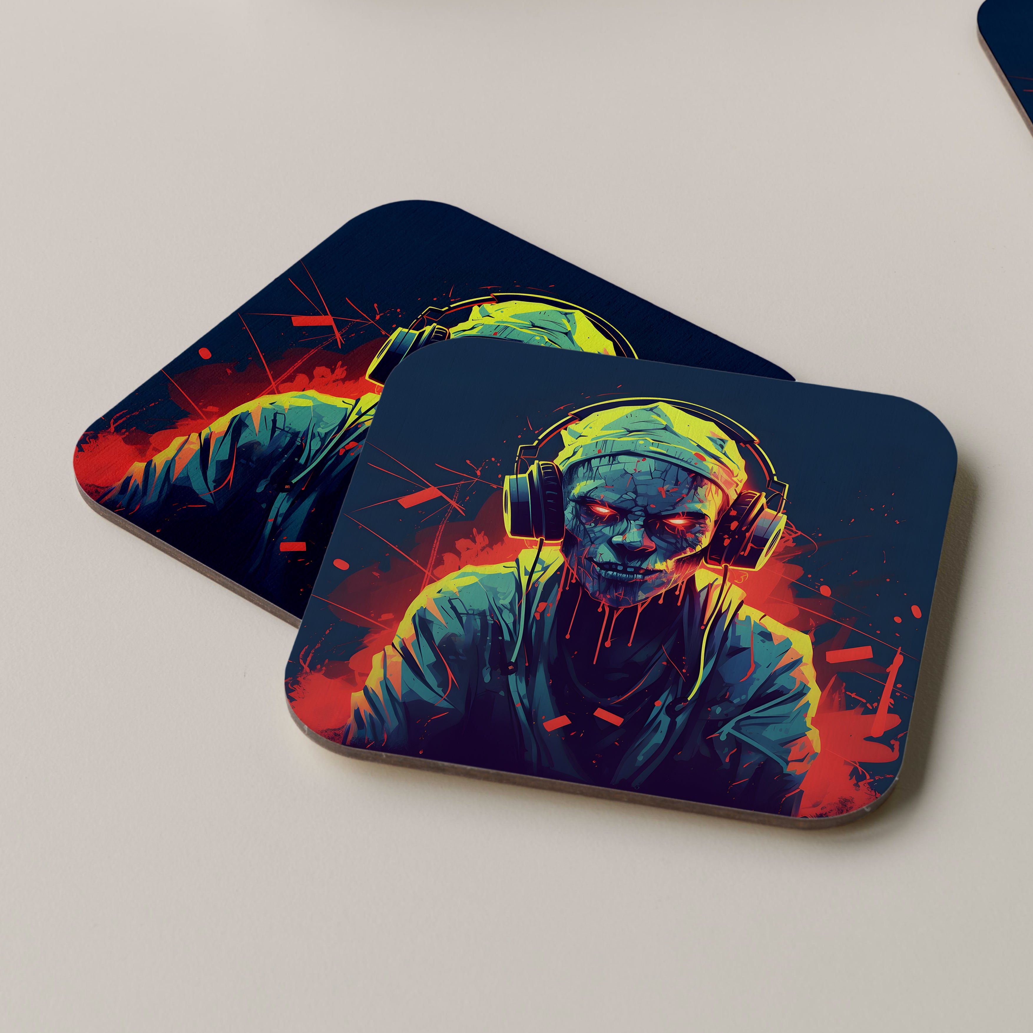 Zombie Wearing Headphones Coasters