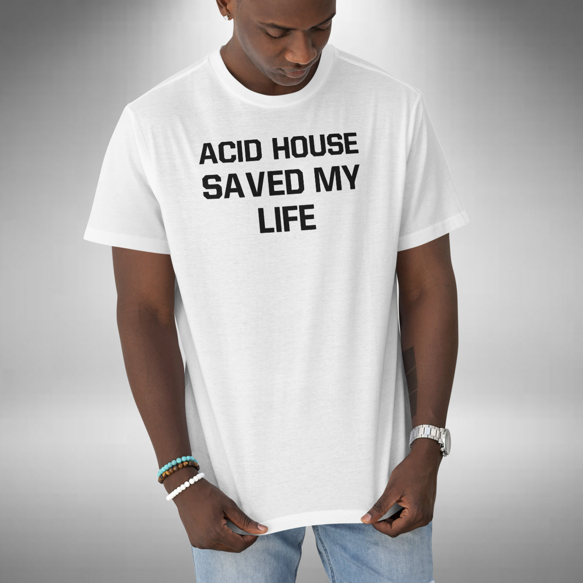 Acid House Music Saved My Life Men's T-Shirt Dj Clubbing Dance Rave Music Lover