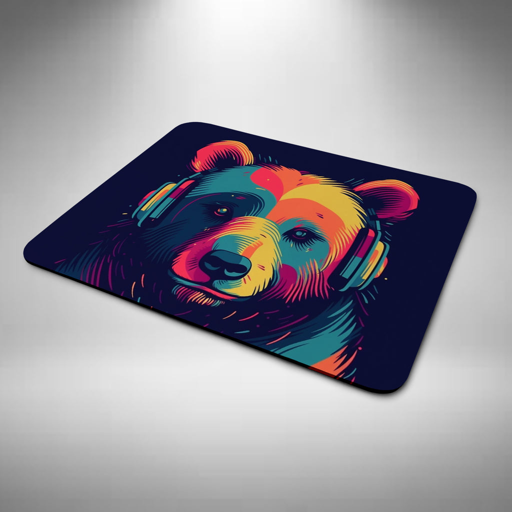 Bear Wearing Headphones Mouse Mat