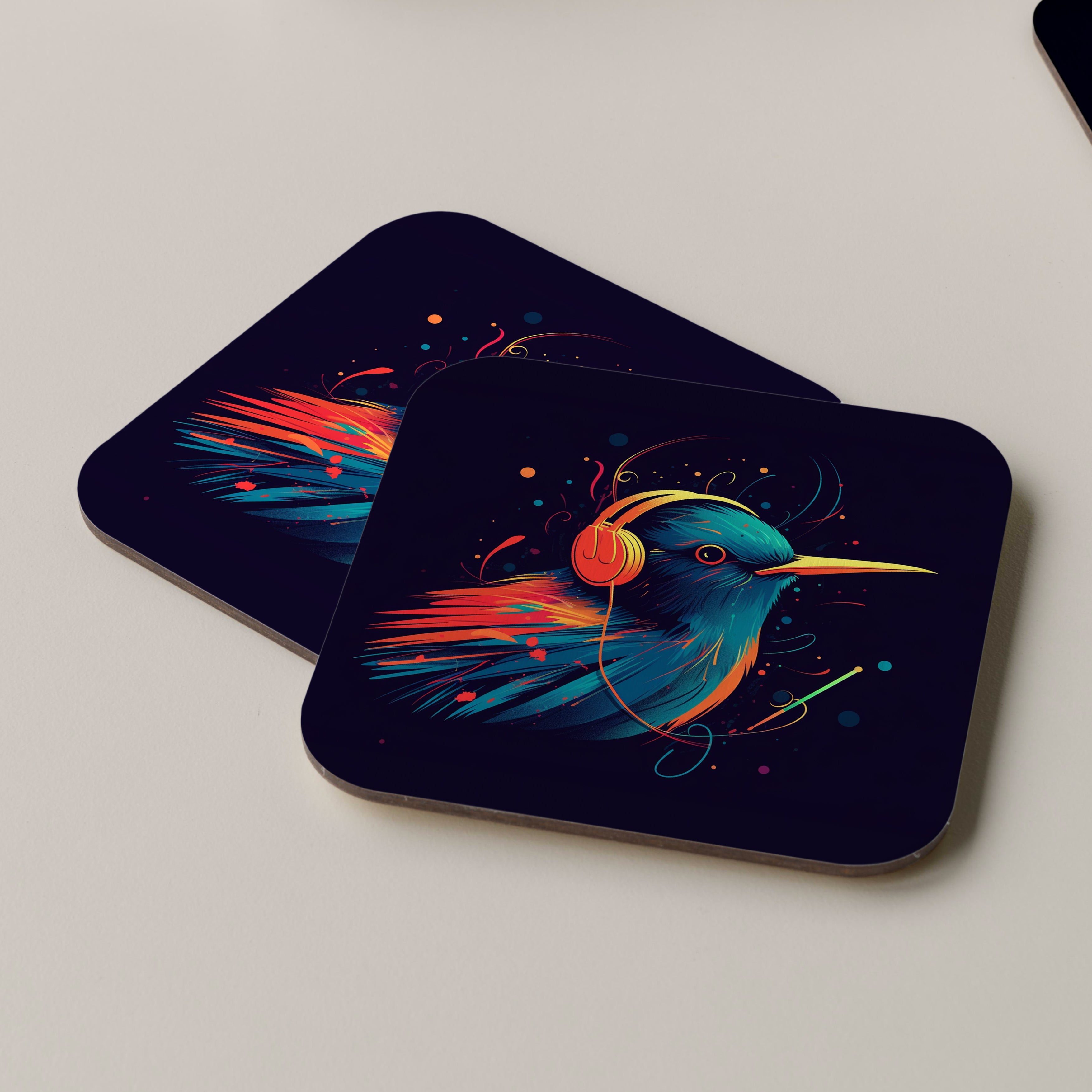 Bird Wearing Headphones Coasters