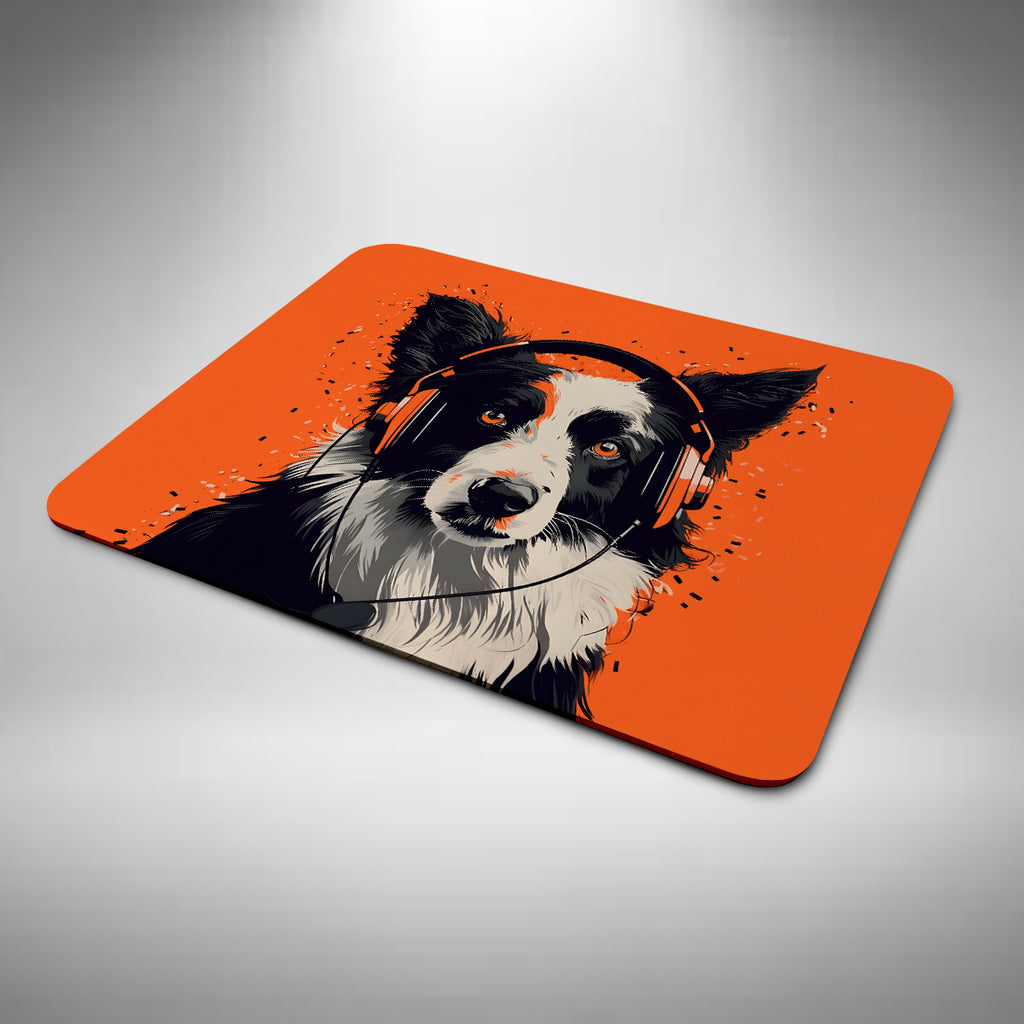 Border Collie Wearing Headphones Mouse Mat