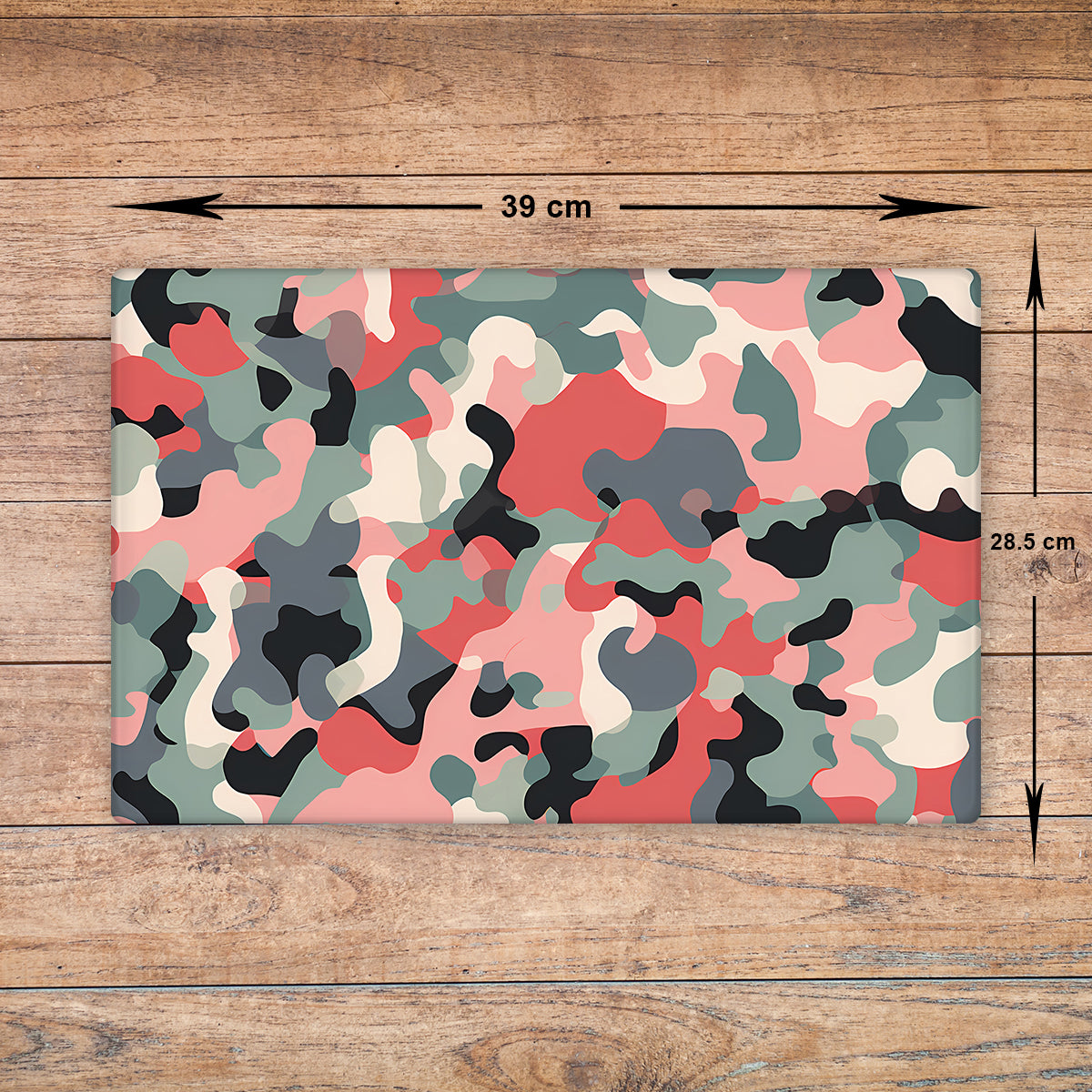 Camouflage Glass Chopping Board – Pink and Grey, A3