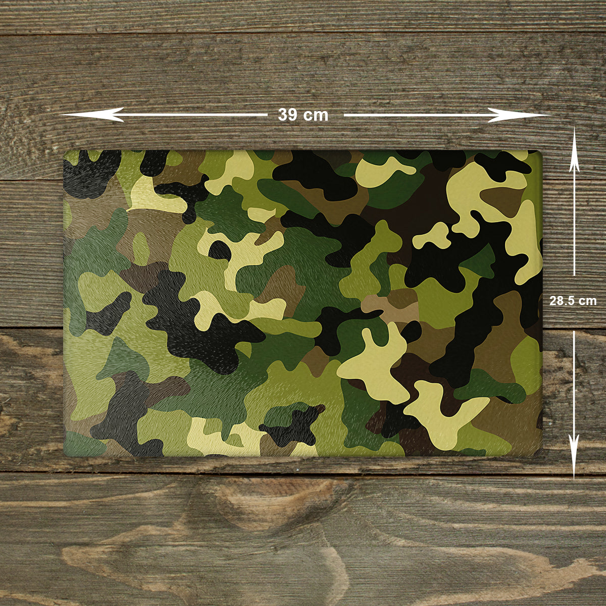 Camouflage Glass Chopping Board – Green and Black, A3