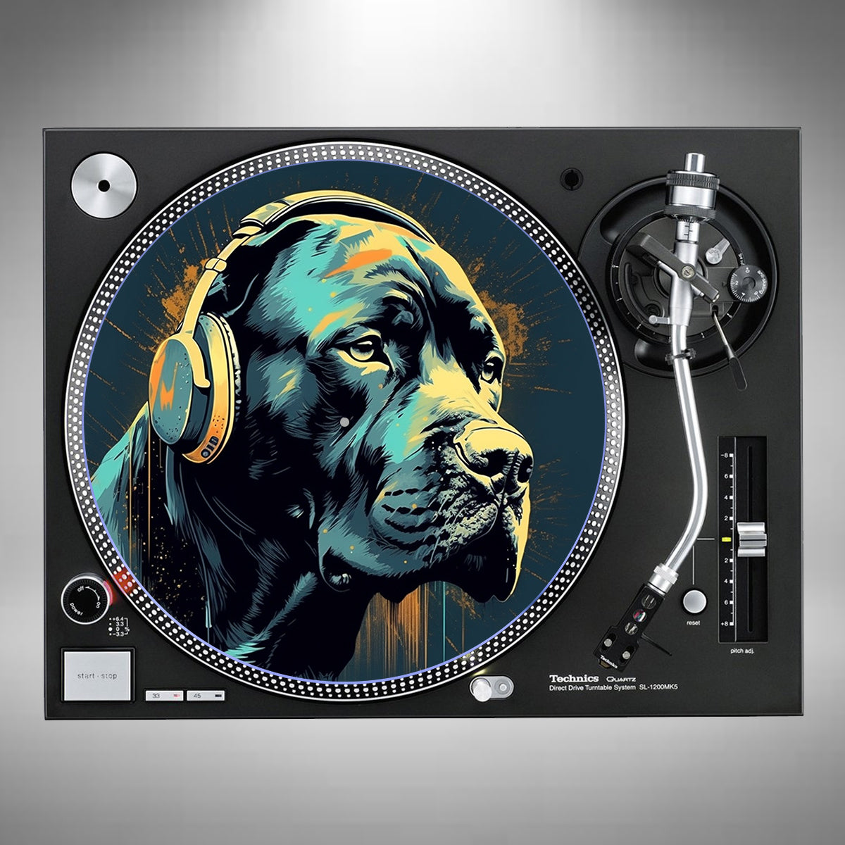 Cane Corso Wearing Headphones Slipmats