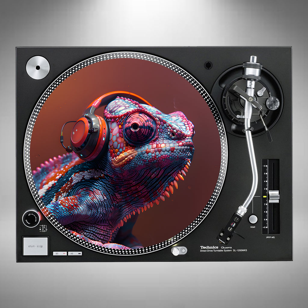 Chameleon Wearing Headphones Slipmats
