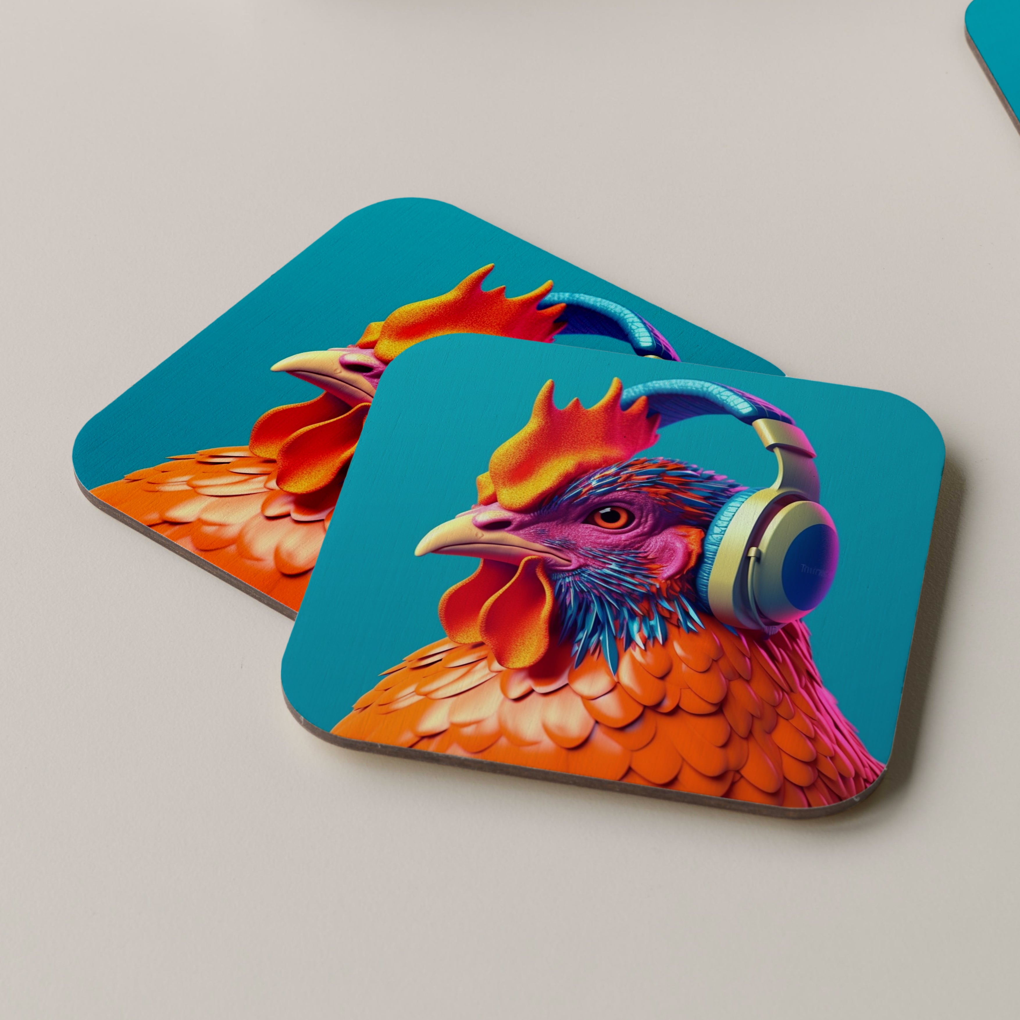 Chicken Wearing Headphones Coasters