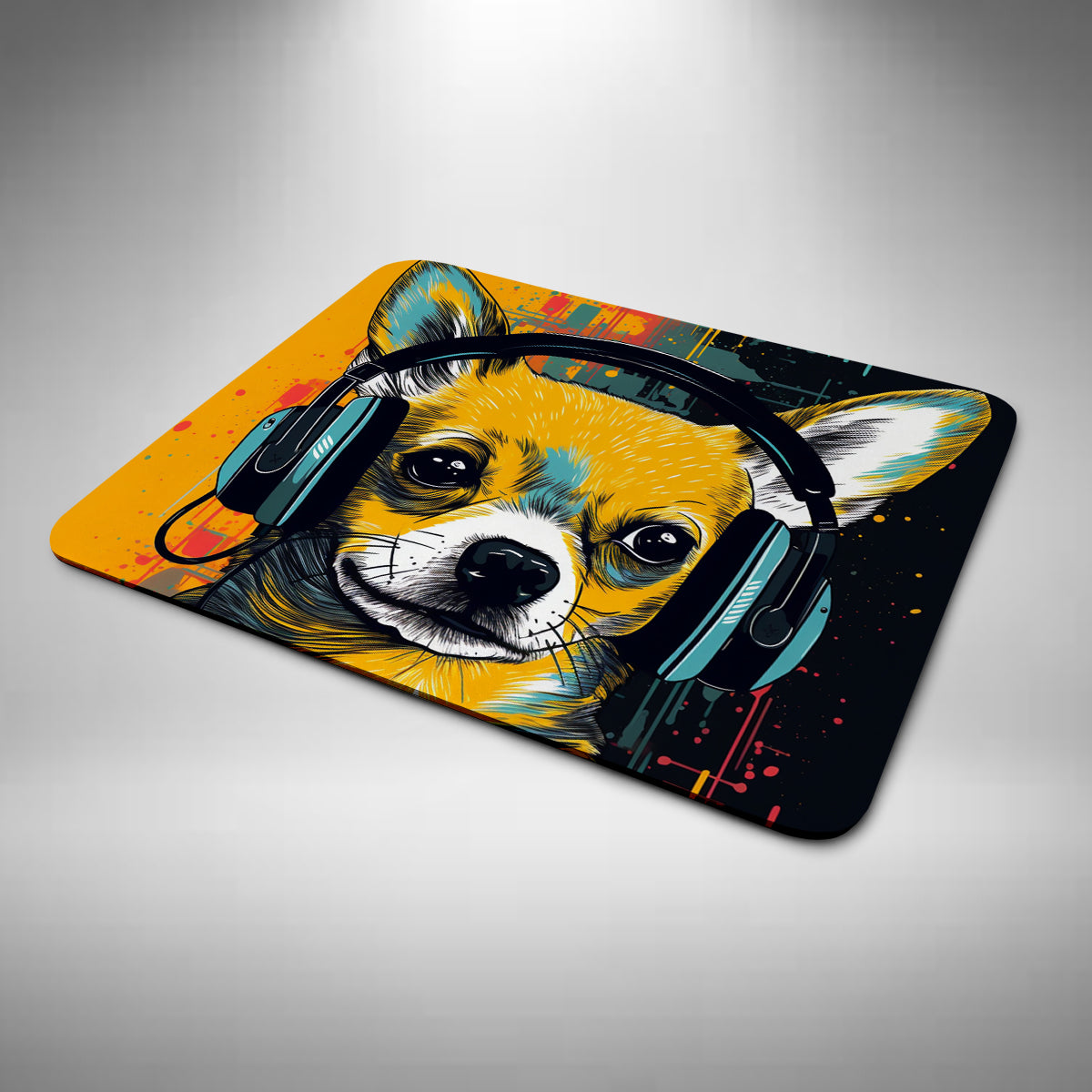 Chihuahua Wearing Headphones Mouse Mat