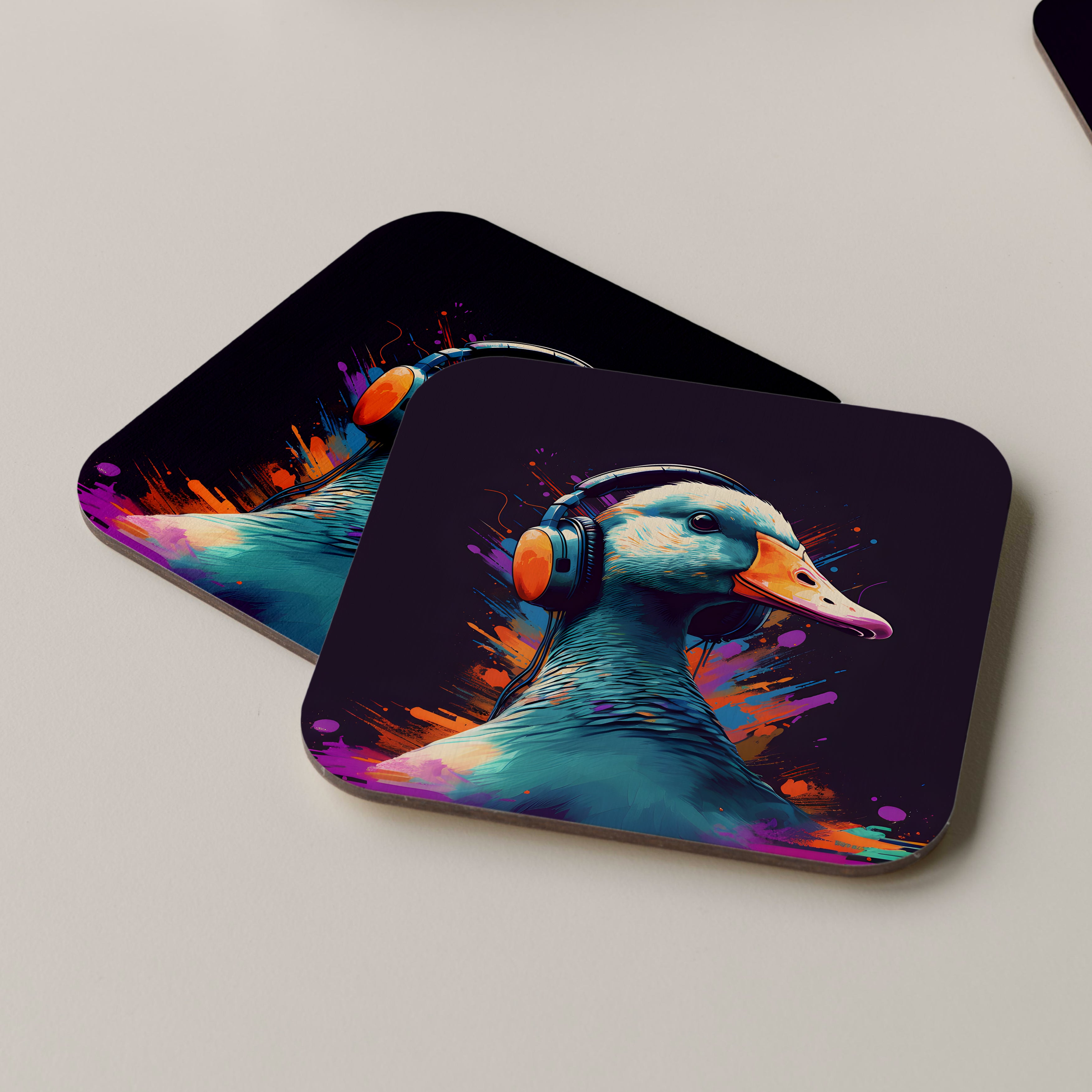 Duck Wearing Headphones Coasters