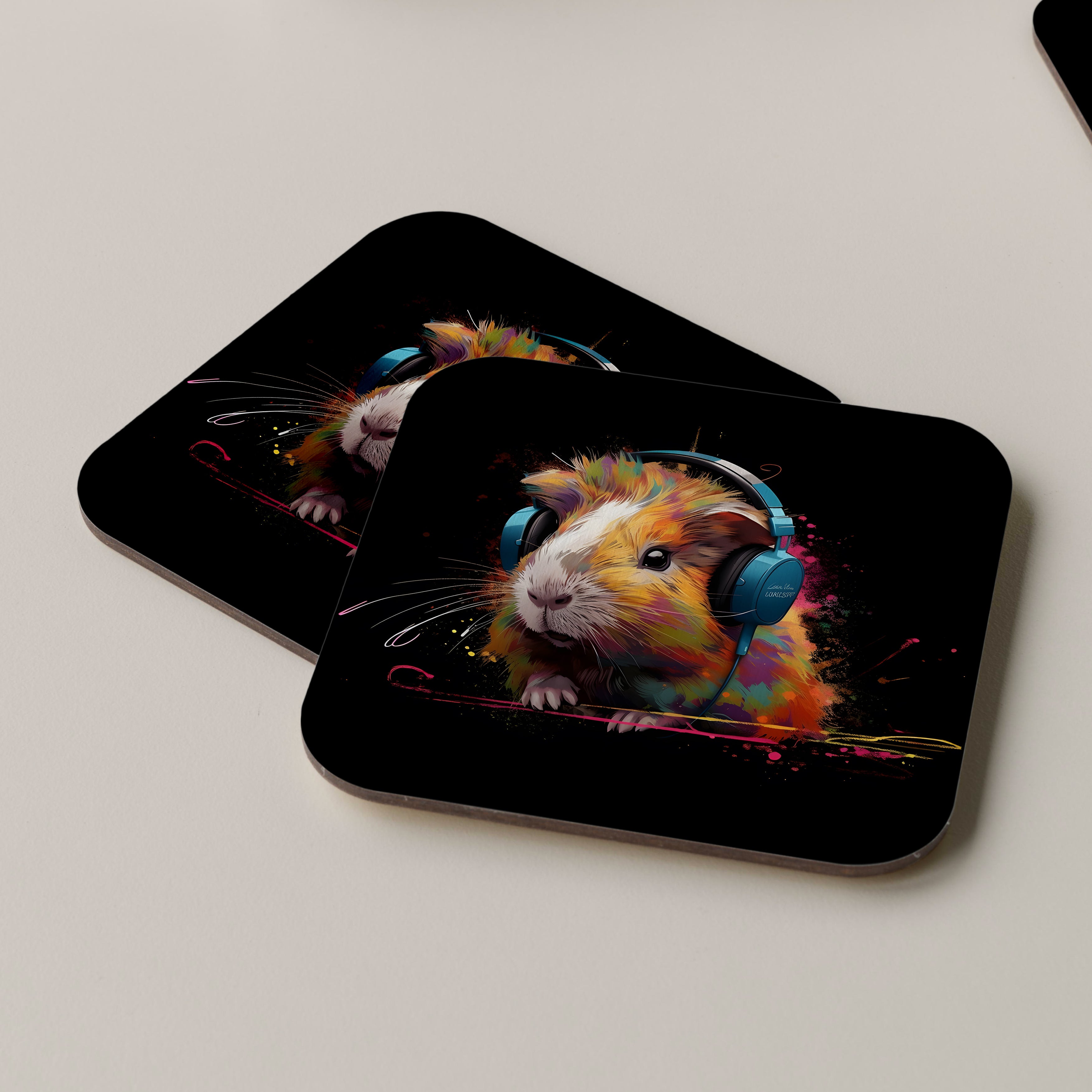 Guinea Pig Wearing Headphones Coasters
