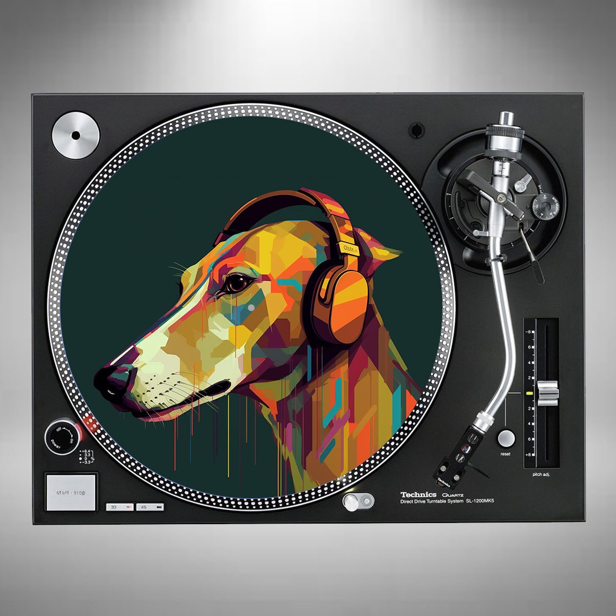 Greyhound Wearing Headphones Slipmats