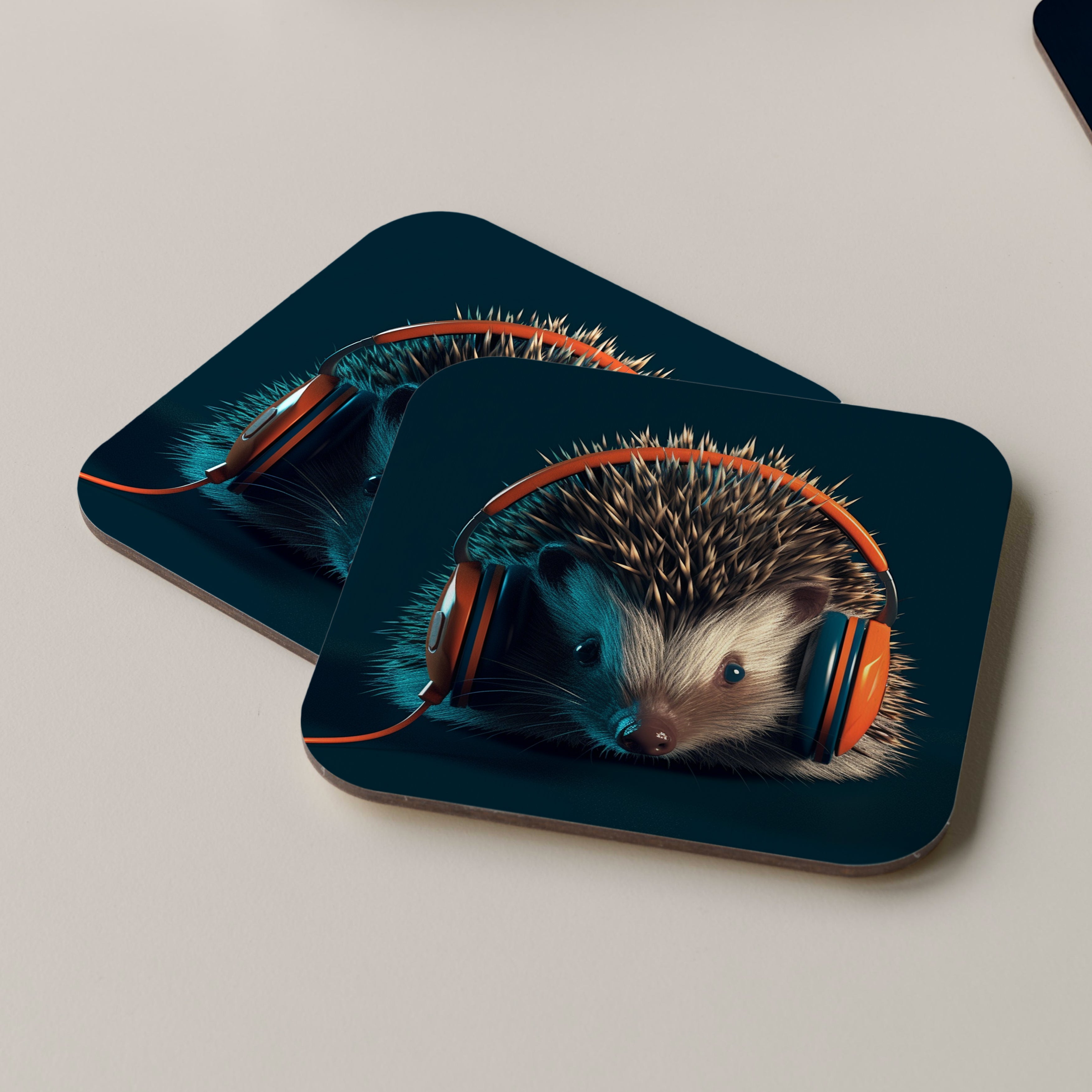 Hedgehog Wearing Headphones Coasters