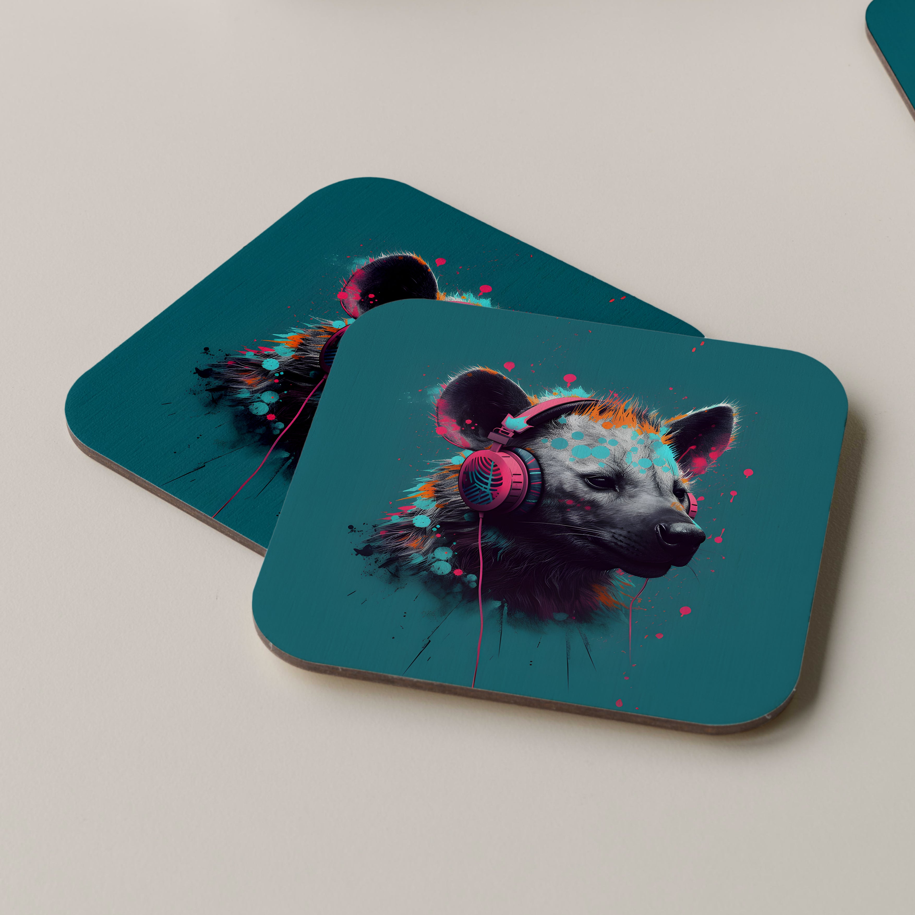 Hyena Wearing Headphones Coasters