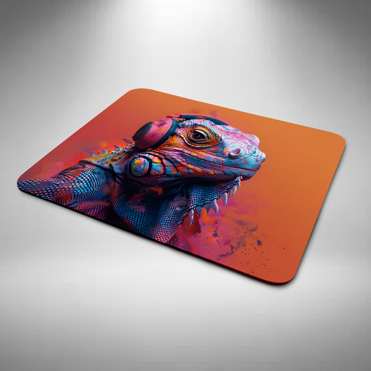 Iguana Wearing Headphones Mouse Mat