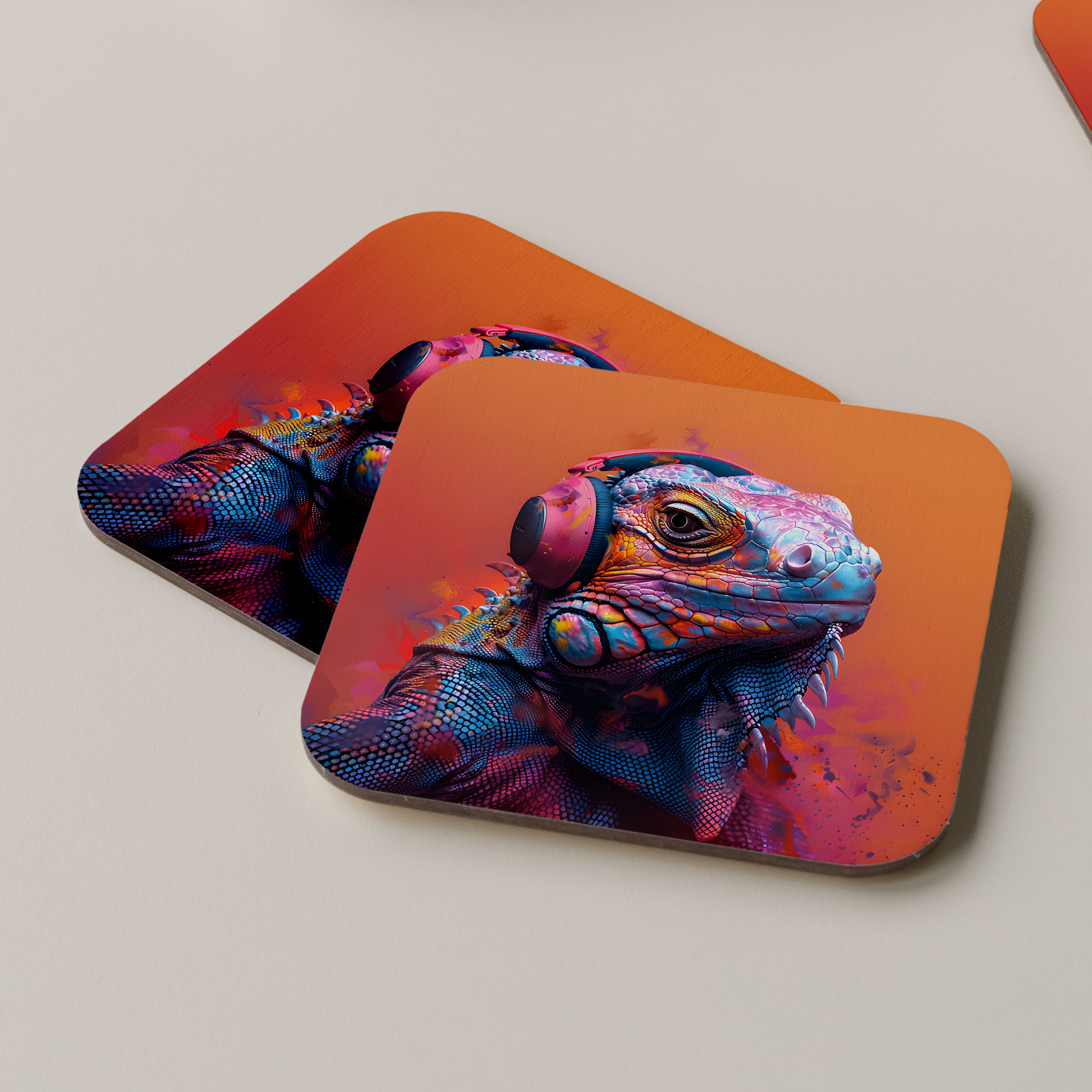 Iguana Wearing Headphones Coasters