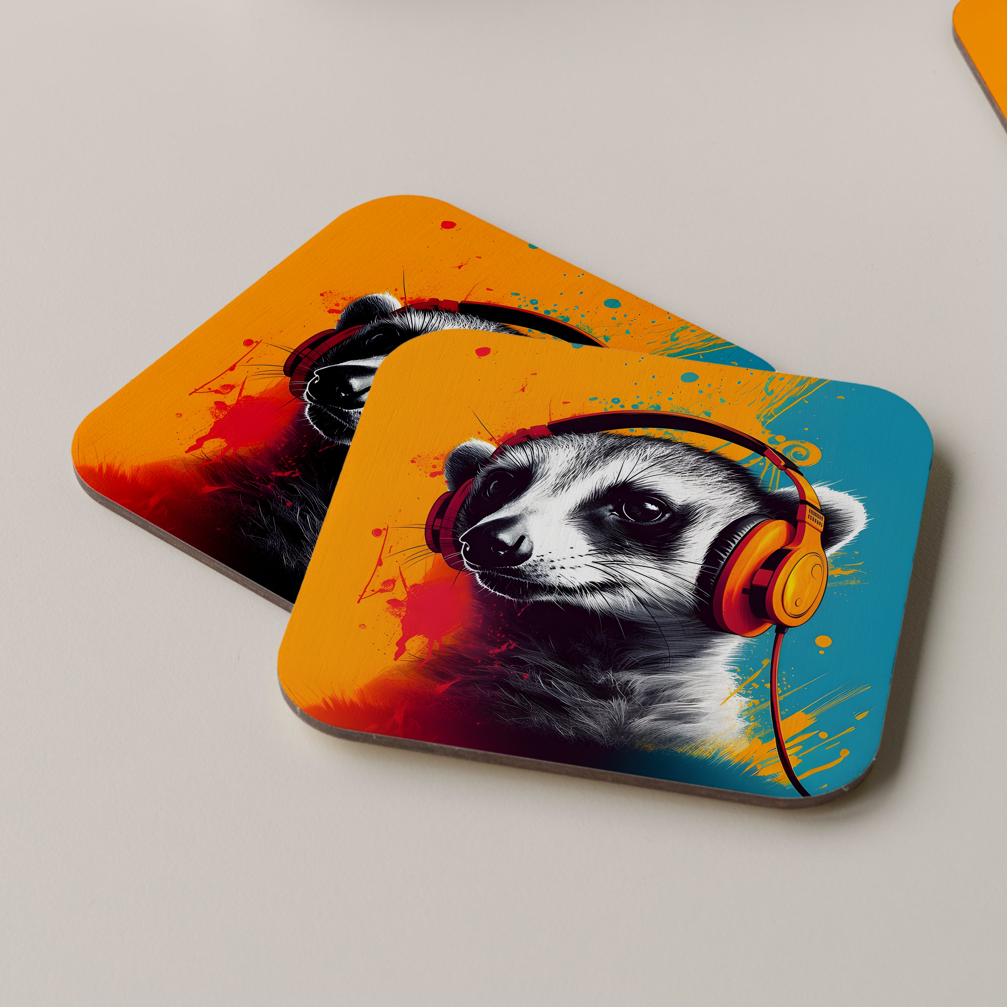 Meerkat Wearing Headphones Coasters
