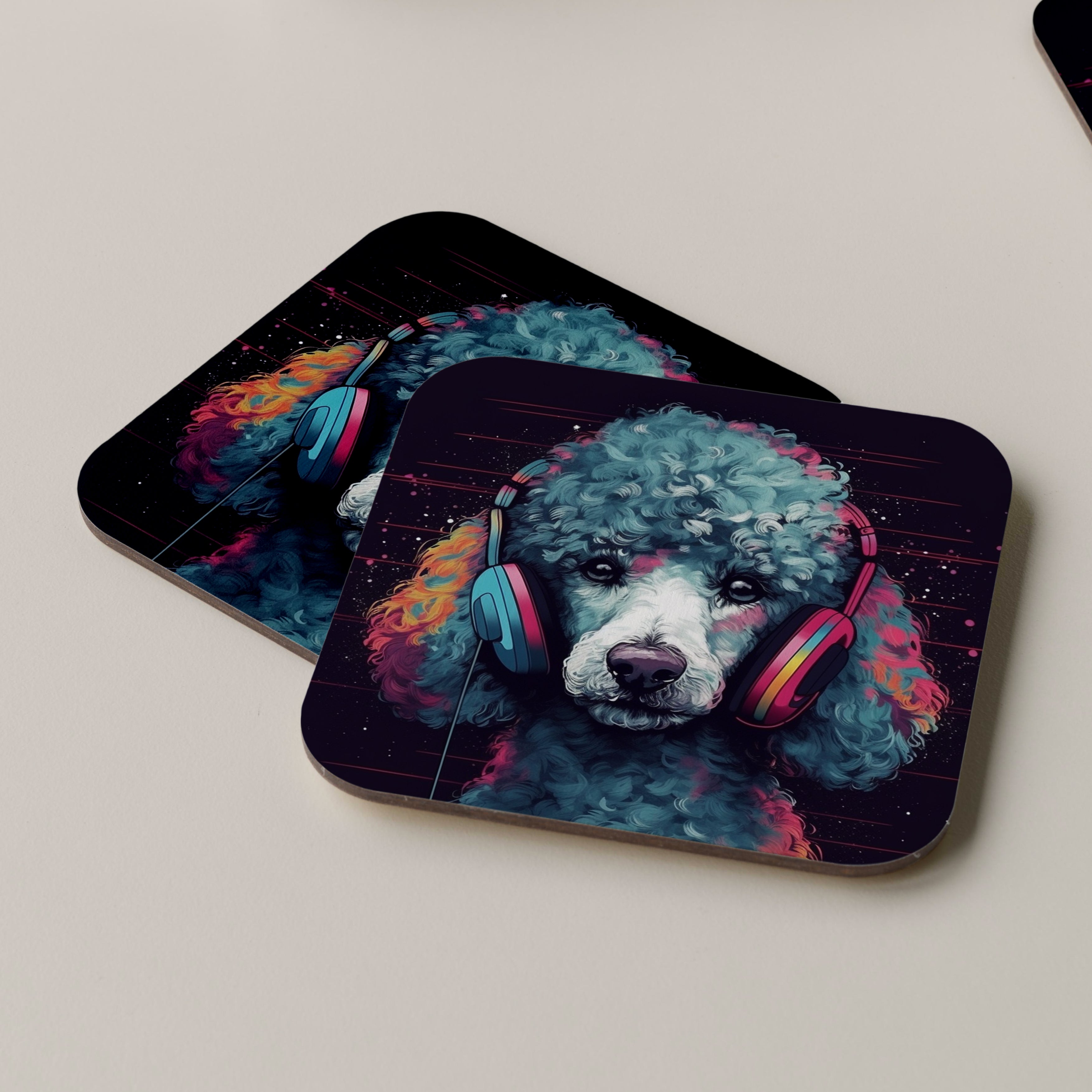 Poodle Wearing Headphones Coasters