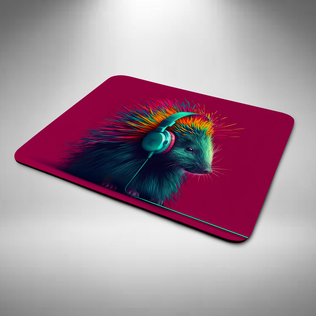 Porcupine Wearing Headphones Mouse Mat