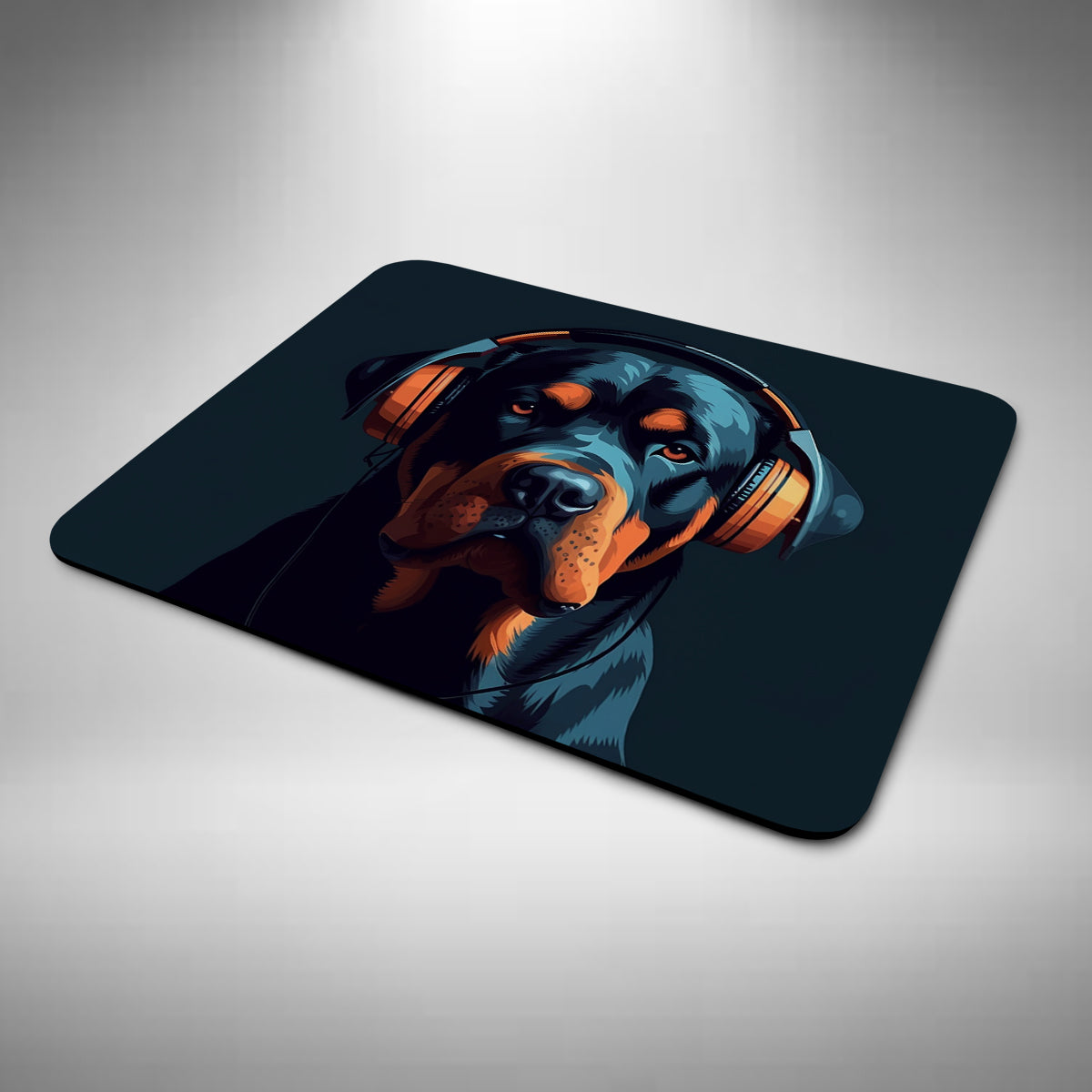 Rottweiler Wearing Headphones Mouse Mat