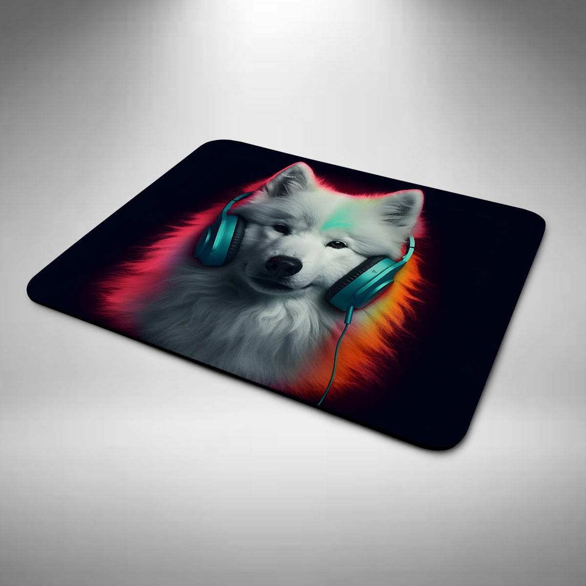 Samoyed Dog Wearing Headphones Mouse Mat